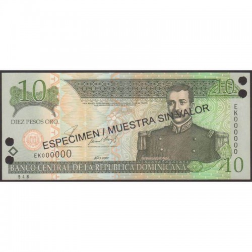2002 - Dominican Republic PIC 168s2 10 Pesos Oro banknote UNC
