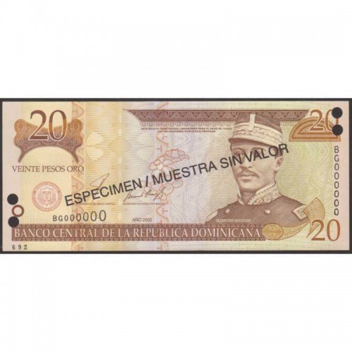 2001 - Dominican Republic P169s1 20 Pesos Oro banknote