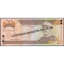 2004- República Dominicana P169s4 billete 20 Pesos Oro Specimen