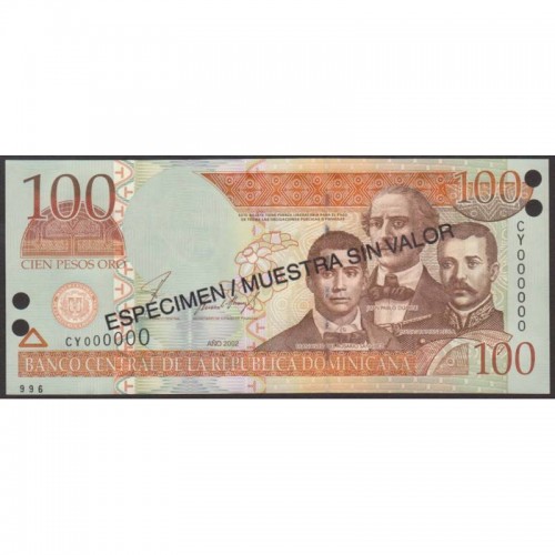 2002 - Dominican Republic PIC 171s2 100 Pesos Oro banknote UNC