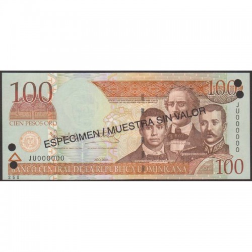 2004 - Dominican Republic P170s4 100 Pesos Oro  Specimen banknote