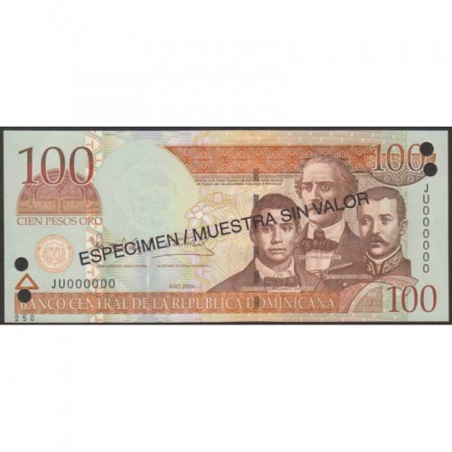 2004 - República Dominicana P171s4 billete 100 Pesos Oro  Specimen