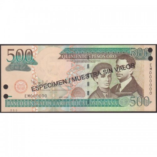 2004 - República Dominicana P172s3 billete 500 Pesos Oro  Specimen