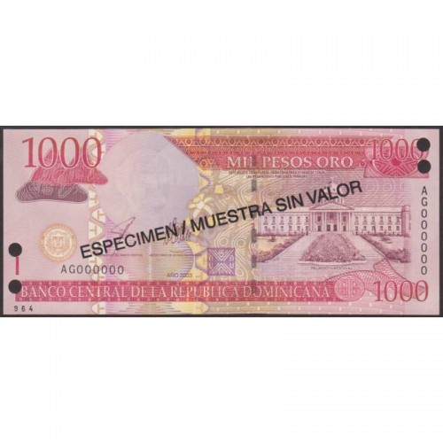 2003 - República Dominicana P173s2 billete 1000 Pesos Oro