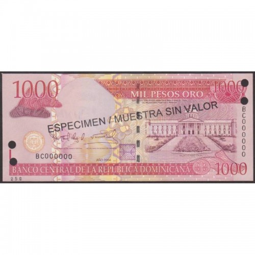 2004 - Dominican Republic P173s3  1000 Pesos Oro  Specimen banknote