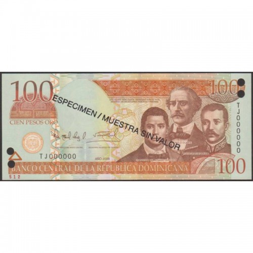 2007 - República Dominicana P177s2 billete 100 Pesos Oro  Specimen