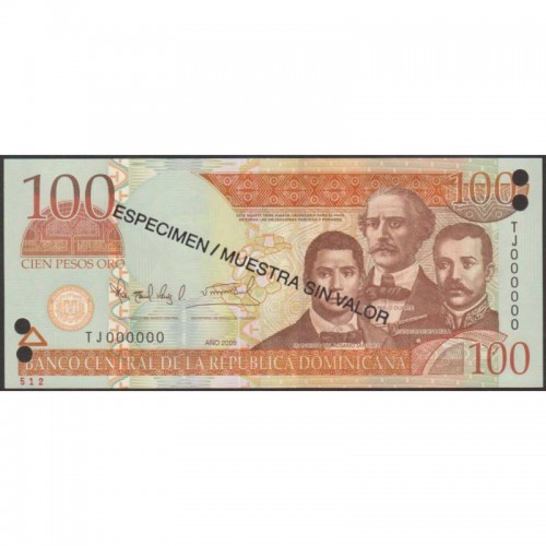 2009 - República Dominicana P177s2 billete 100 Pesos Oro S/C