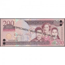 2007 - República Dominicana P178s1 billete 200 Pesos Oro  Specimen