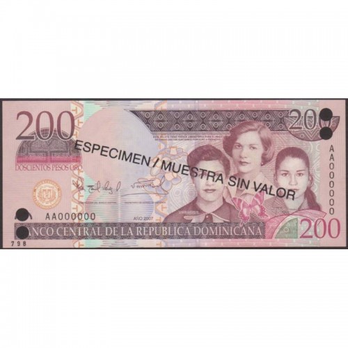 2007 - República Dominicana PIC 178s billete 200 Pesos Oro S/C