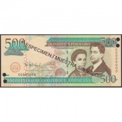 2009 - Dominican Republic P179s2  500 Pesos Oro  Specimen banknote