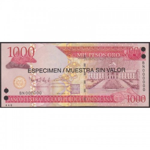 2006 - República Dominicana P180s1 billete 1000 Pesos Oro  Specimen