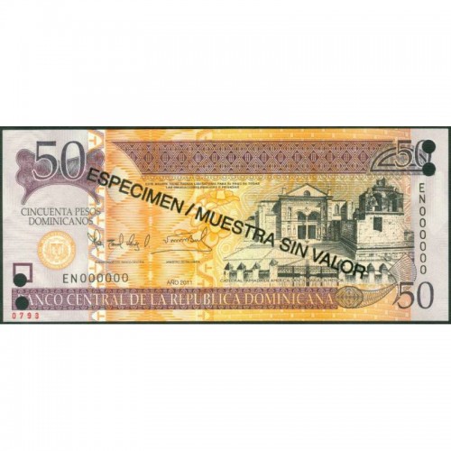 2011 - República Dominicana P183s billete 50 Pesos Oro Specimen