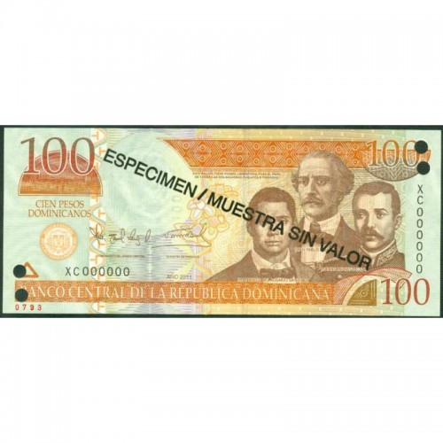 2011 - República Dominicana P184s billete 100 Pesos Oro Specimen