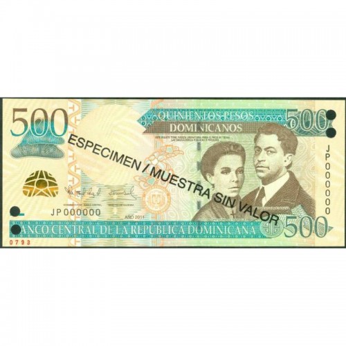 2011 - República Dominicana PIC 186s billete 500 Pesos Oro S/C